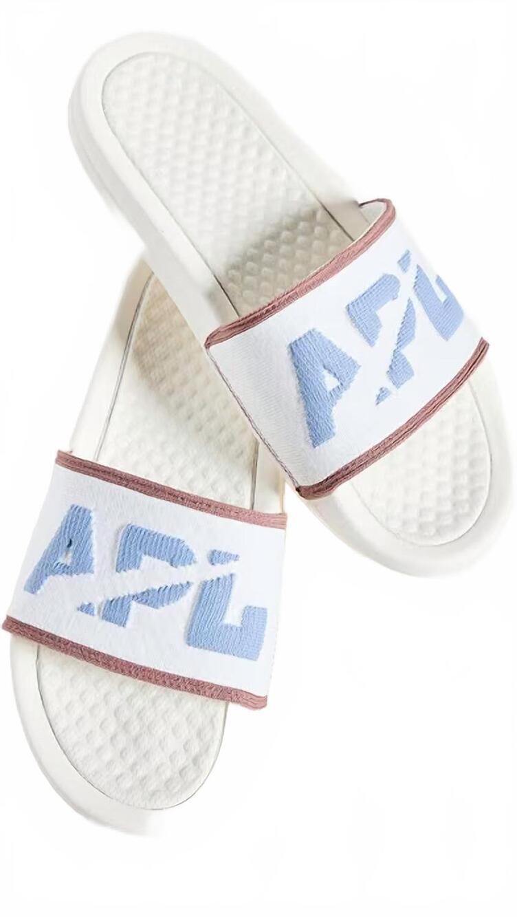 NEW APL women's big logo techloom slides in ivory/forgedblue/beachwood